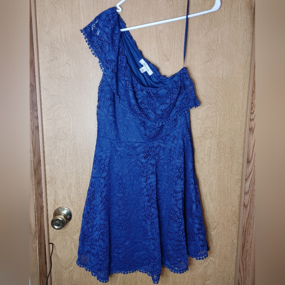Francesca's Royal Blue Lace One-Shoulder Dress L